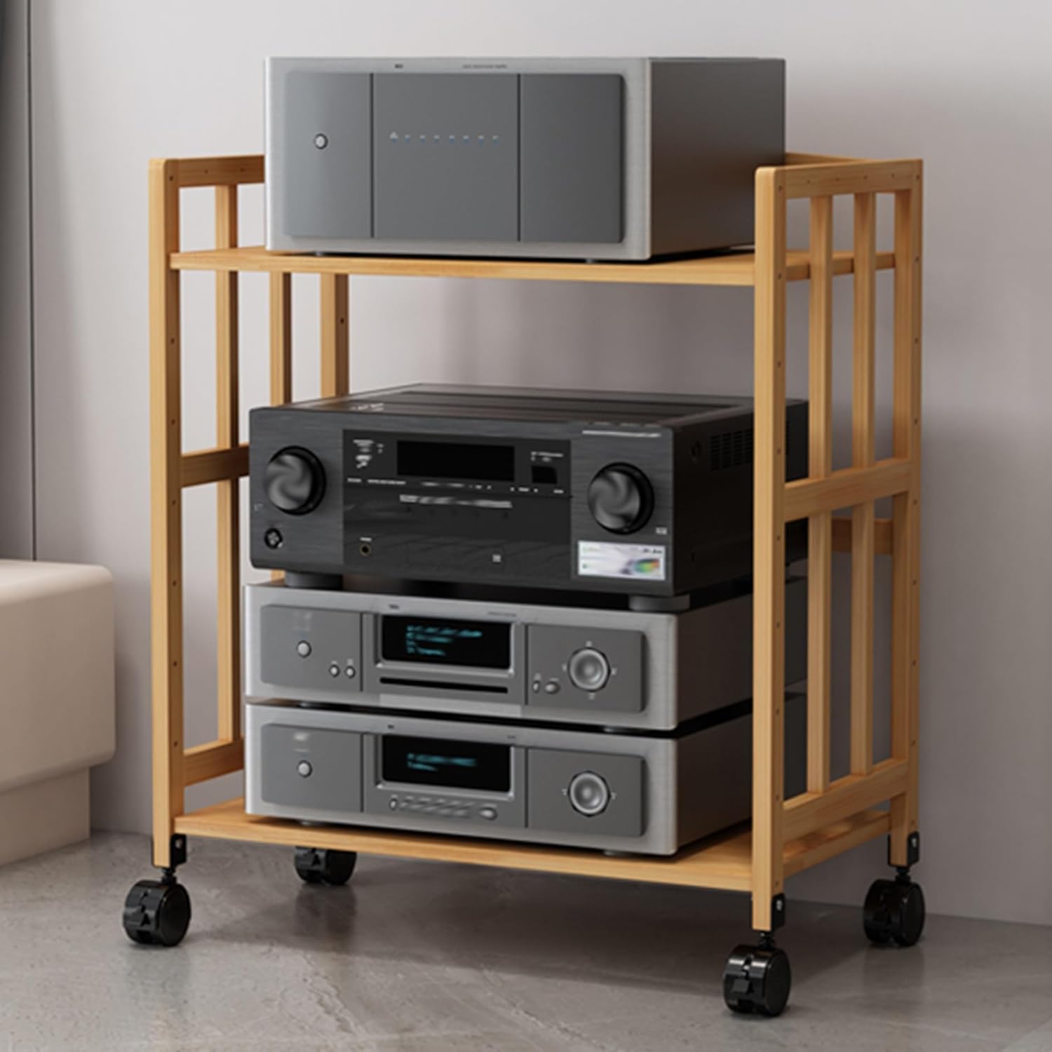 MDYHY Multimedia AV Stand 2/3-Tier Wooden HiFi Furniture Printer Shelf Stereo Rack DVD/Console Game Storage CD Player Cabinet TV Console for Router (Natural 80x30cm)