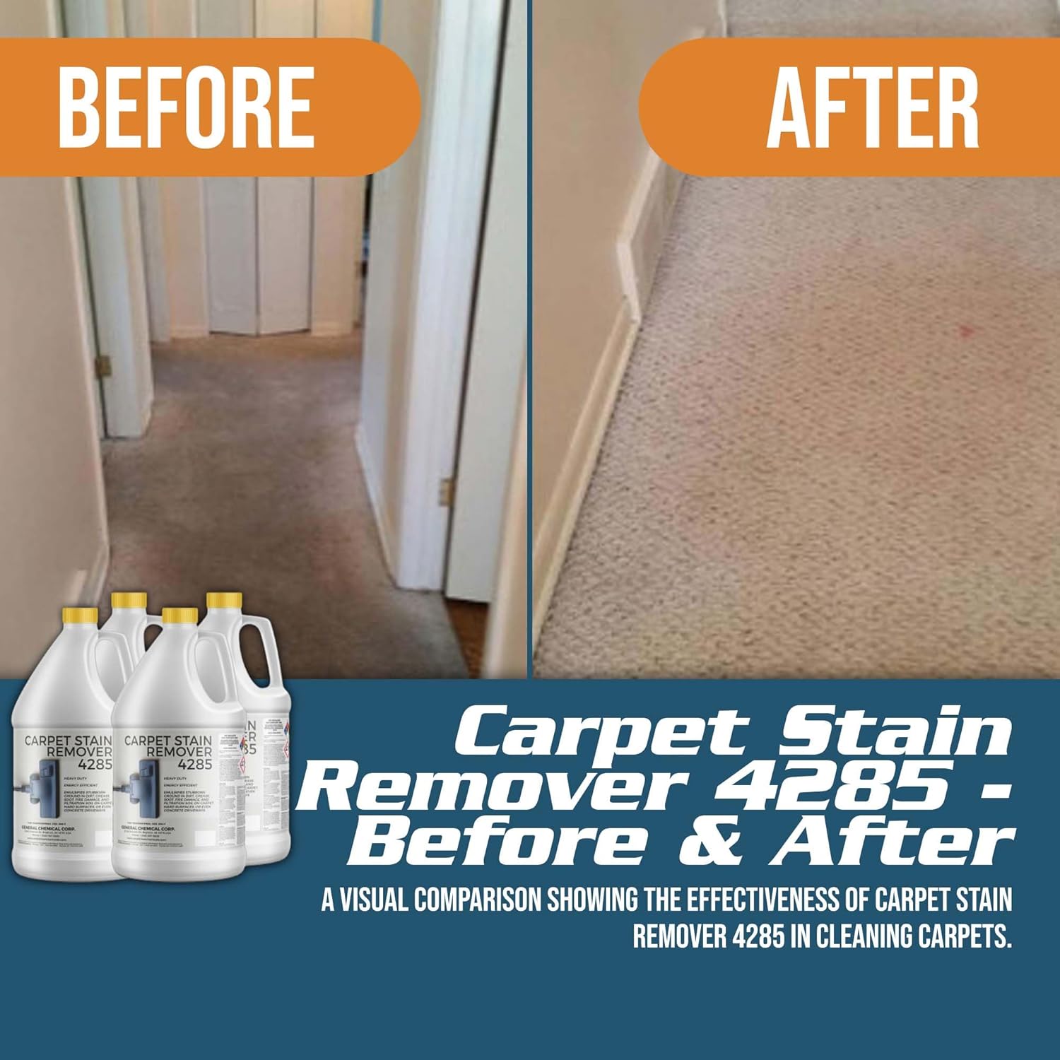 CarpetGeneral - Heavy Duty Carpet Stain Remover 4285 - Easy Clean & Professional Carpet Cleaner Products - Residential & Commercial Multi-Purpose Stain Pretreater & Precleaner -(Case of 4) 1 Gal Jugs
