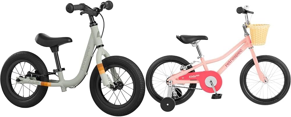 Retrospec Cub Plus Toddler Balance Bike and Koda Plus Kids Bike with Training Wheels