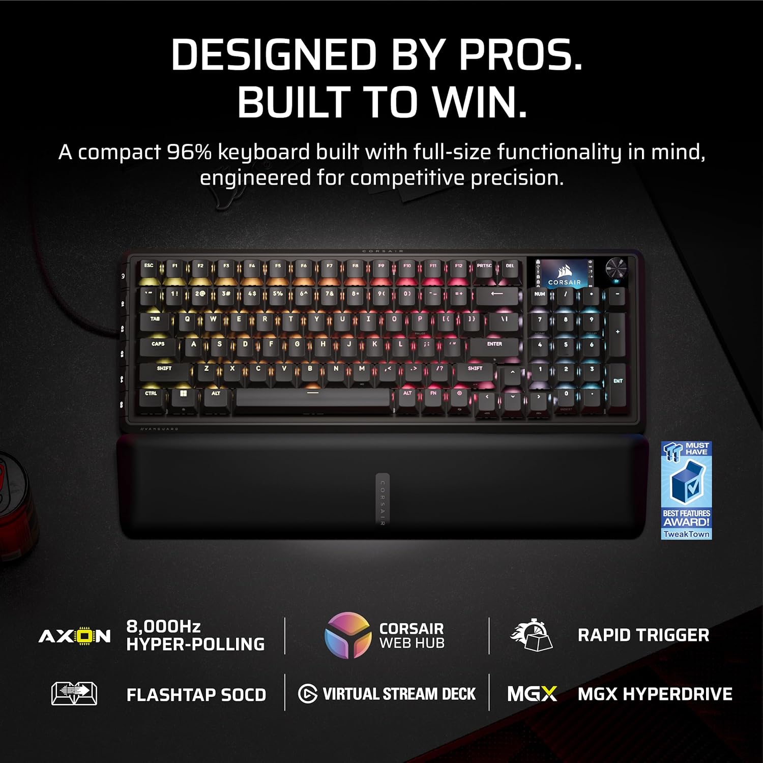 Corsair Vanguard PRO 96 Wired Hall Effect Magnetic Mechanical Gaming Keyboard – 96% Layout, MGX Hyperdrive Switches, 8000Hz Polling, Rapid Trigger, Virtual Stream Deck, SOCD Flashtap, QWERTY US