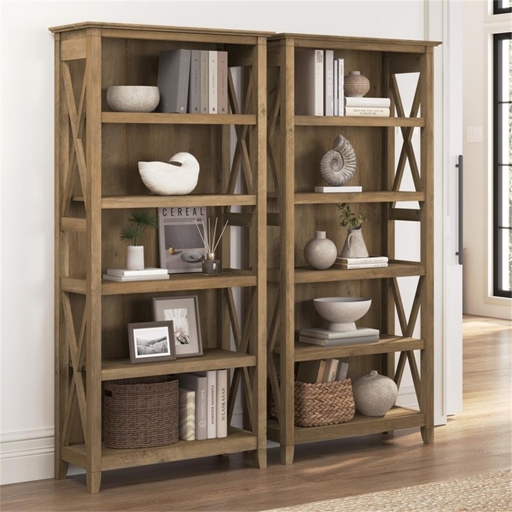 Pemberly Row 5 Shelf Bookcase Set of 2 in Reclaimed Pine - Engineered Wood