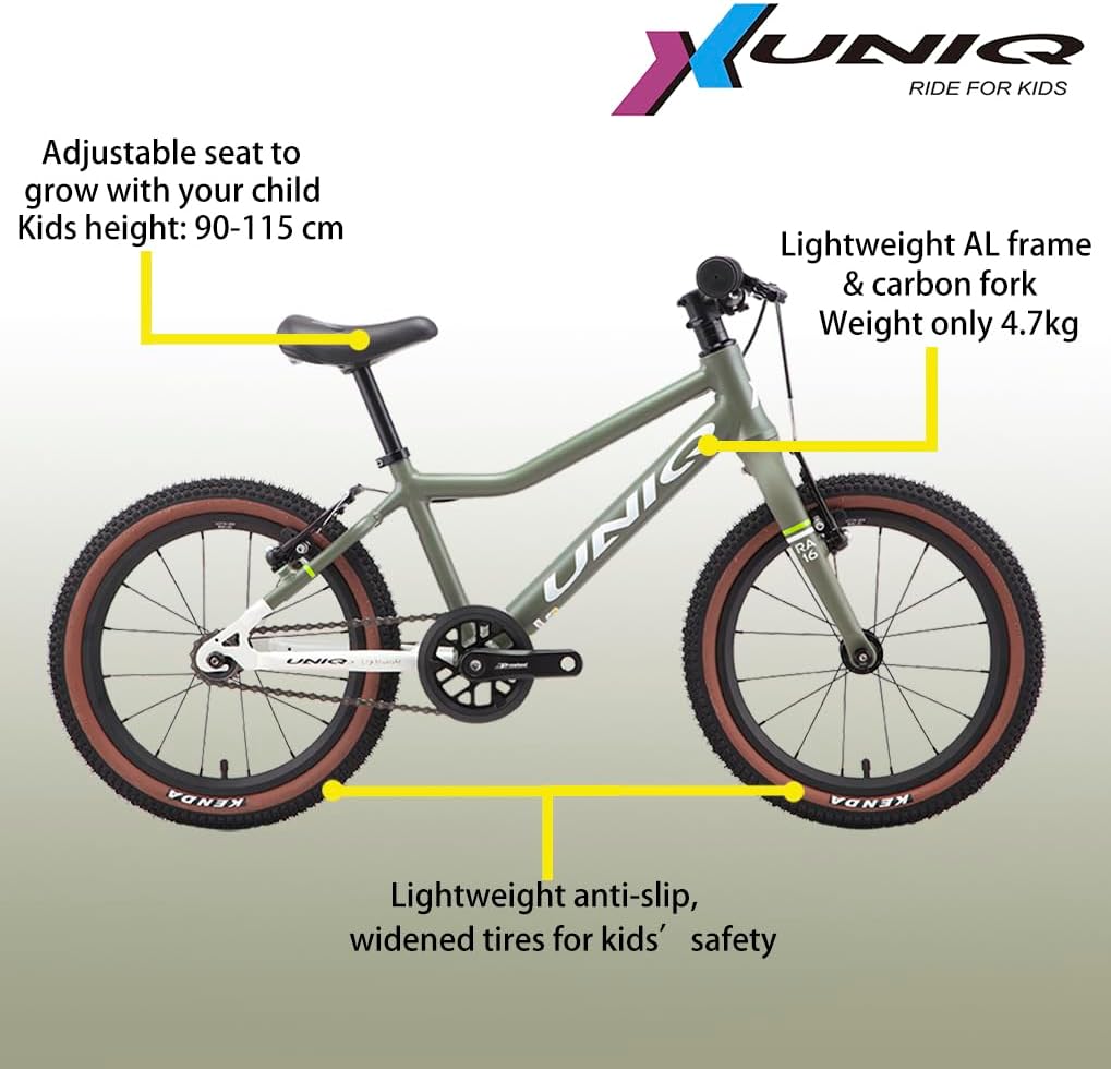 Children Mountain Bike RA16 16 Inch Kids Bicycle with Carbon Fork & Al Frame for Boys Girls Beginner Level Riders Ages 4-8 Years, Single Speed with Adjustable Seat