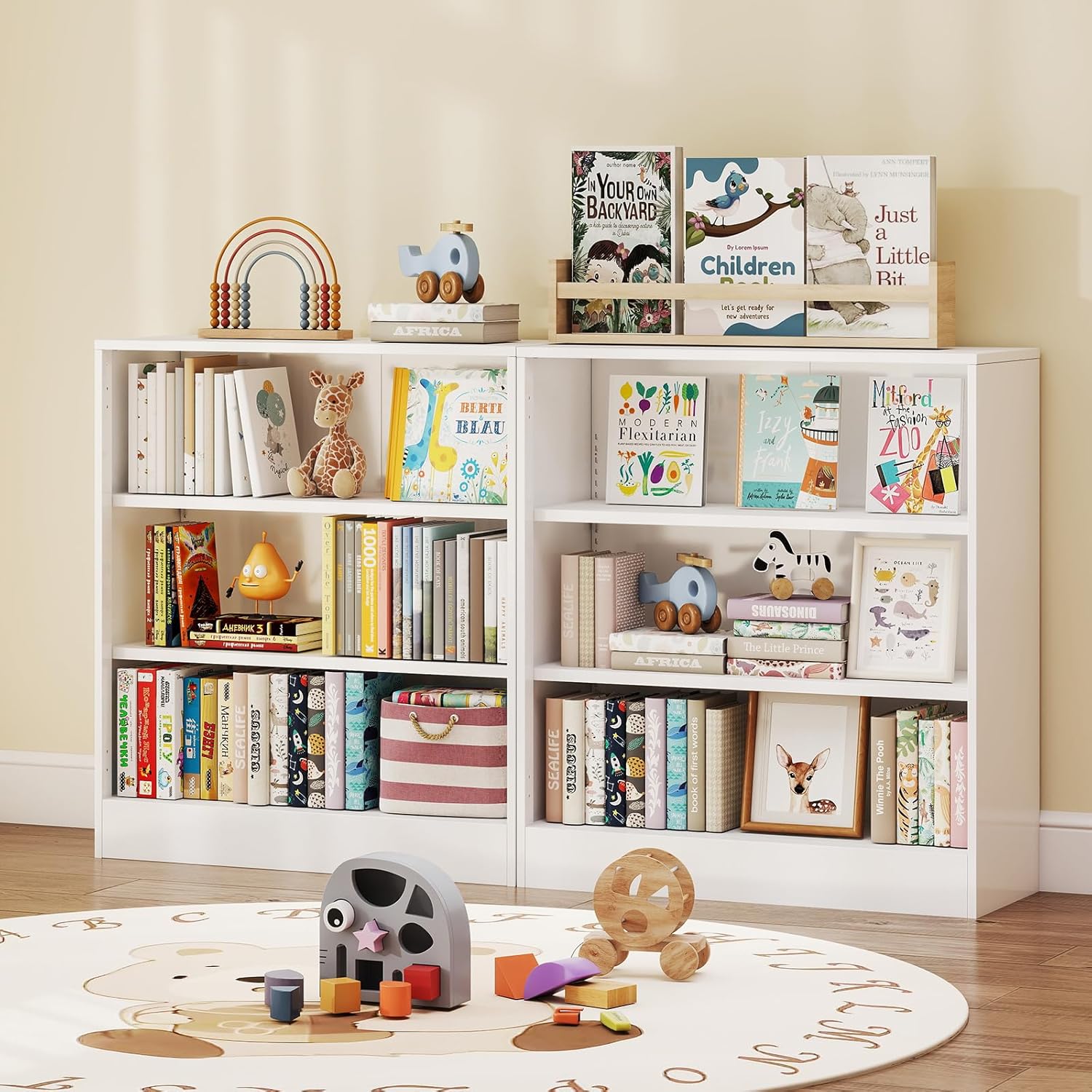 3-Tier Metal Open Shelf Bookcase, Bookcase with Adjustable Shelves, Floor Standing Book Shelf, Freestanding Display Storage Shelves, Curio Cabint Display Case for Small Places (White, 32W-2 Set)