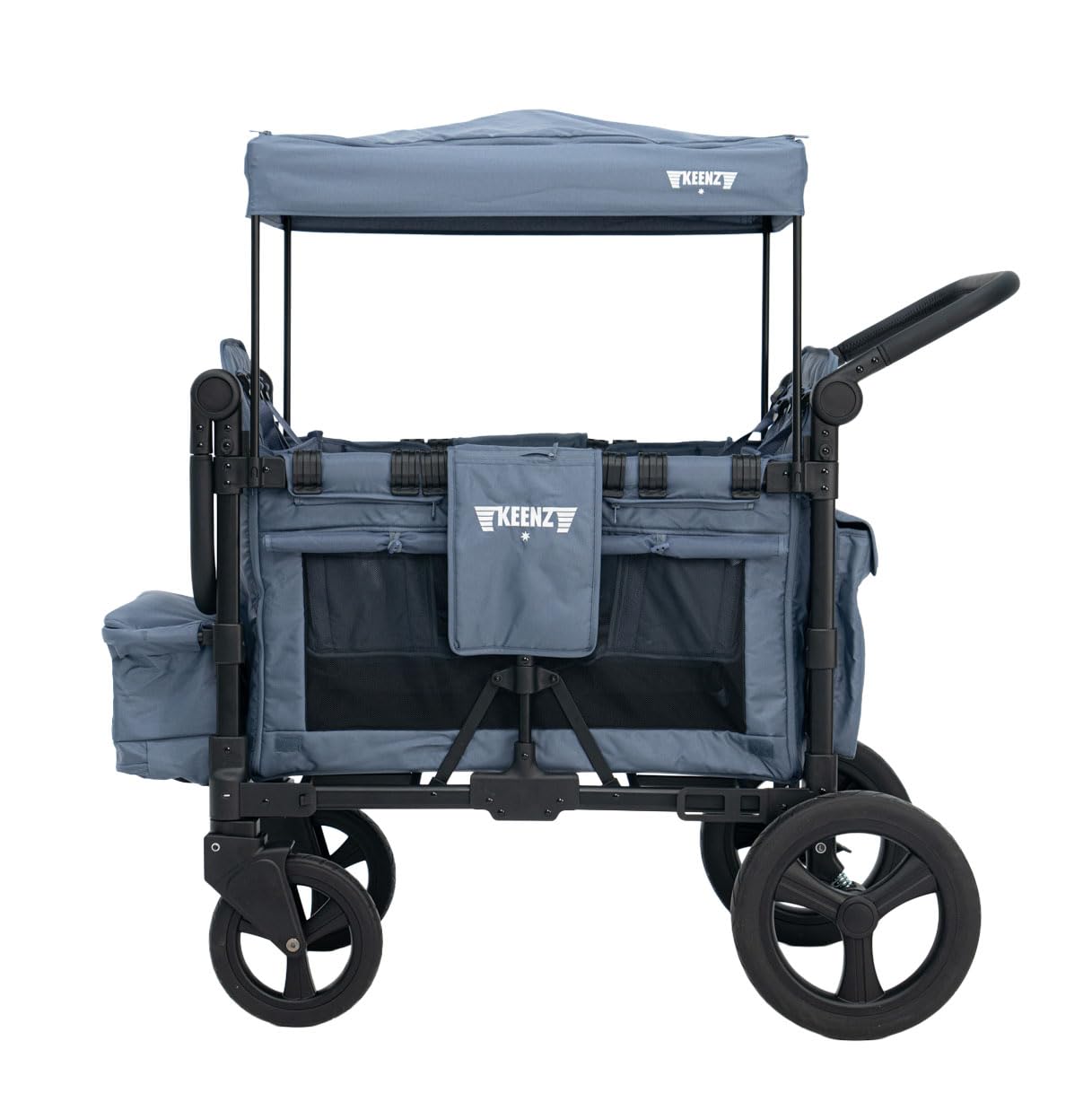 Keenz MOOV 2-Passenger All-Terrain Stroller Wagon with Reclining Seats, Cooler Bin, Push/Pull Handle, and Rubber Wheels – Foldable Wagon for Kids and Toddlers,Blue