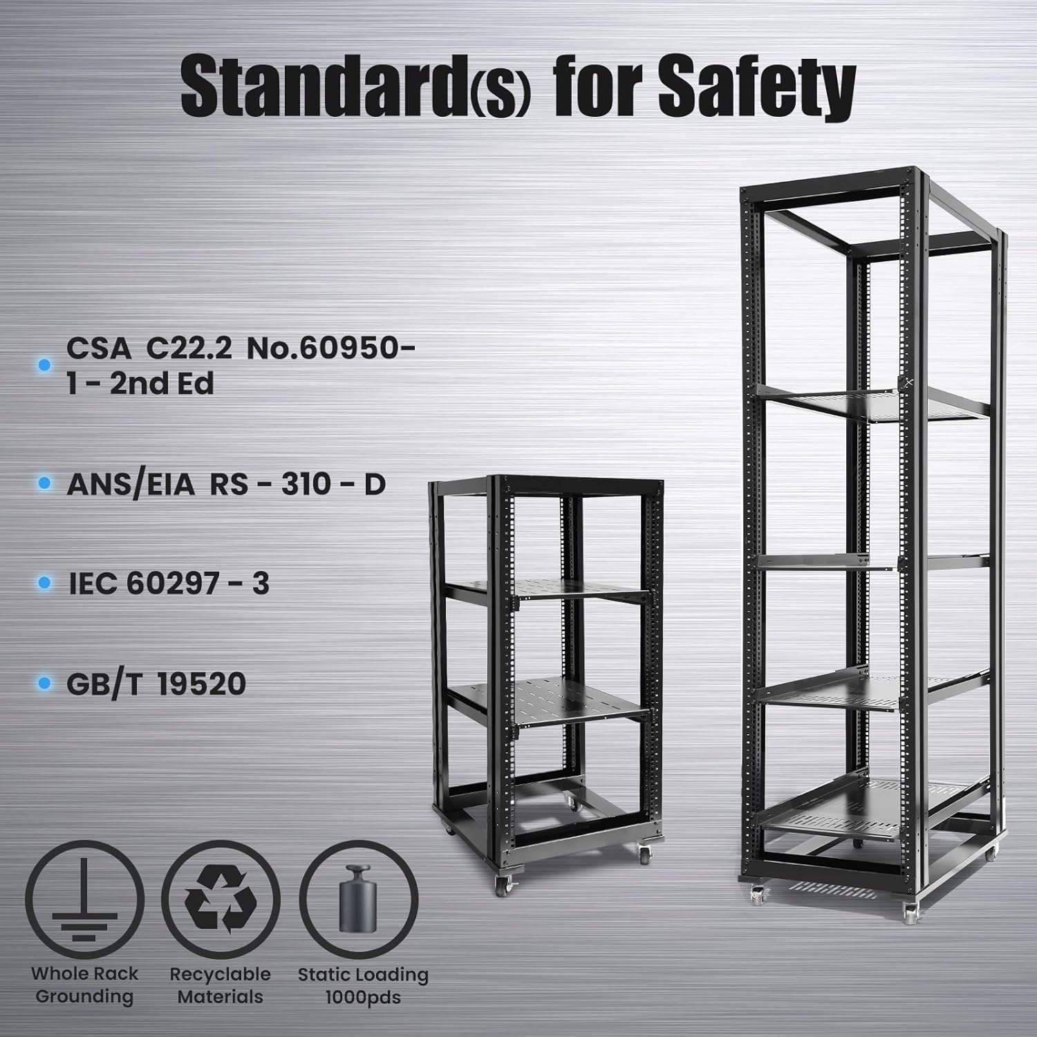 RAISING ELECTRONICS 15U 4 Post Open Frame 19inch Server/Audio Steel Rack 31inch Deep Aluminum UL Certified