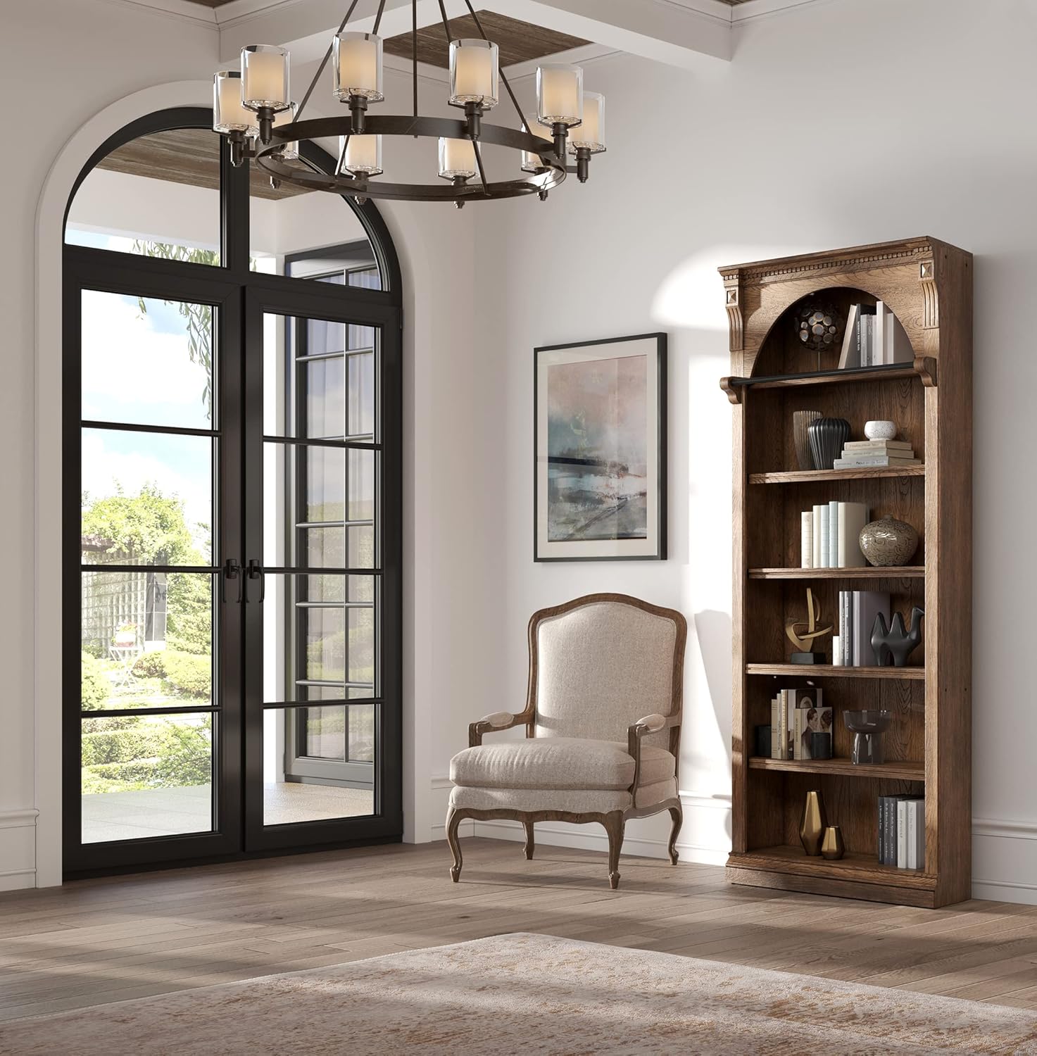 Traditional 8' Tall Wood Bookcase, Storage Organizer, Display Shelf, Fully Assembled, Brown