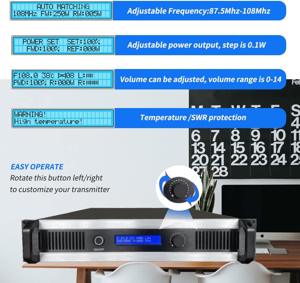 1500W FM Stereo Broadcast Transmitter +1-Bay Antenna+30M Cable for Church, Professional 1500watt High Power Long Range FM Radio Transmitter Kit for Broadcasting Equipment for Radio Station
