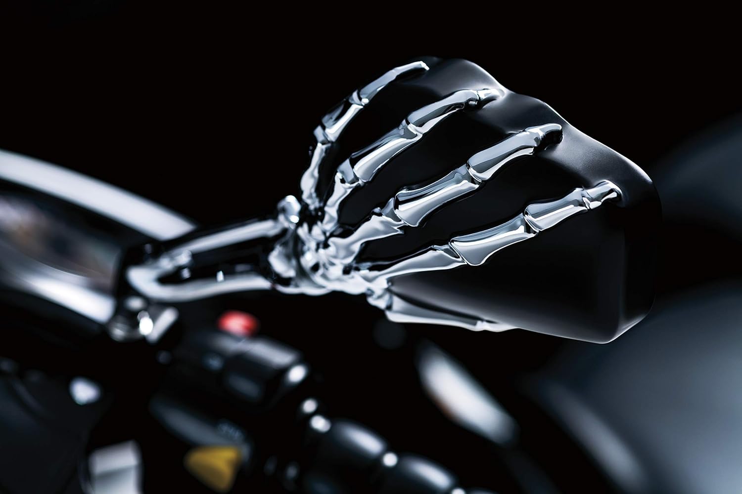 Kuryakyn 1759 Motorcycle Handlebar Accessory: Skeleton Hand Rear View Side Mirrors, Chrome Stems/Black Heads, 1 Pair, One Size