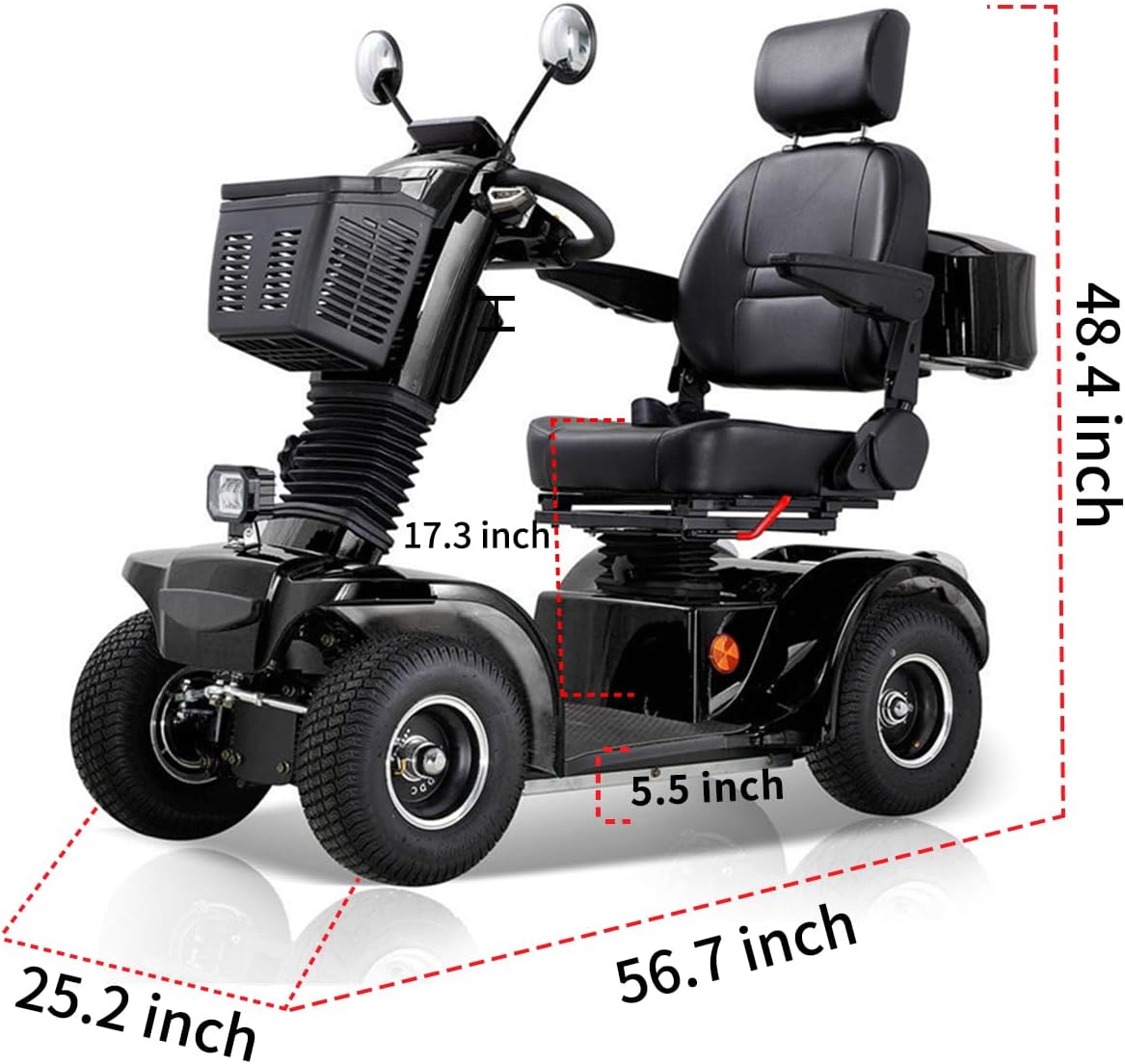 All Terrain Mobility Scooter for Seniors,Heavy-Duty 4 Wheel Mobility Scooters Mobility Scooter,Handicap Scooters for Adults with 3-Speed Travel Long (Black)