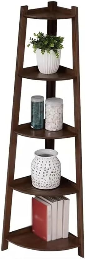 RENEESME Bookshelf Solid Wood Storage Rack, Oak Five-Layer Flower Rack, Solid Wood B okshelf, Corner Rack, Nordic Living Room Furniture Bookshelves and Bookcases