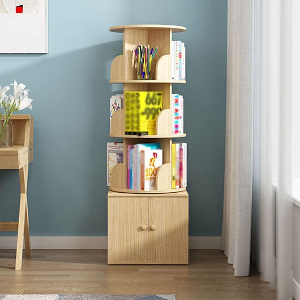 LSHAOBO Bookshelf Bookshelf Display Cabinet with Door, Solid Wood 360-Degree Rotating Bookcase, Multifunctional Shelf for Home(Size:3-Layer)