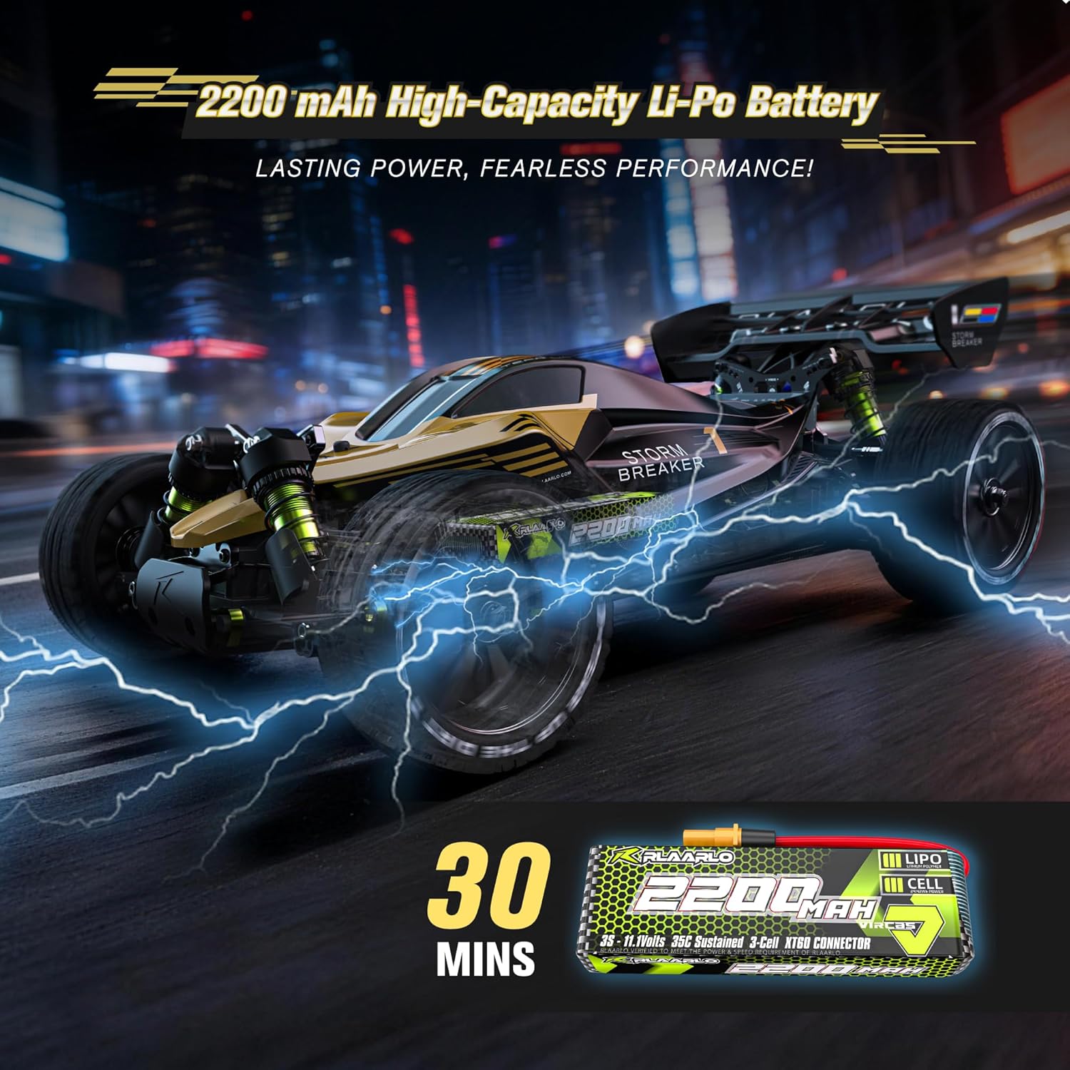 RIAARIO 1/10 Brushless RC Cars, RTR, Beginner, 40+ MPH, Metal Drivetrain, 4WD, Waterproof Electronics, Carbon Fiber, Black, Ages 14+