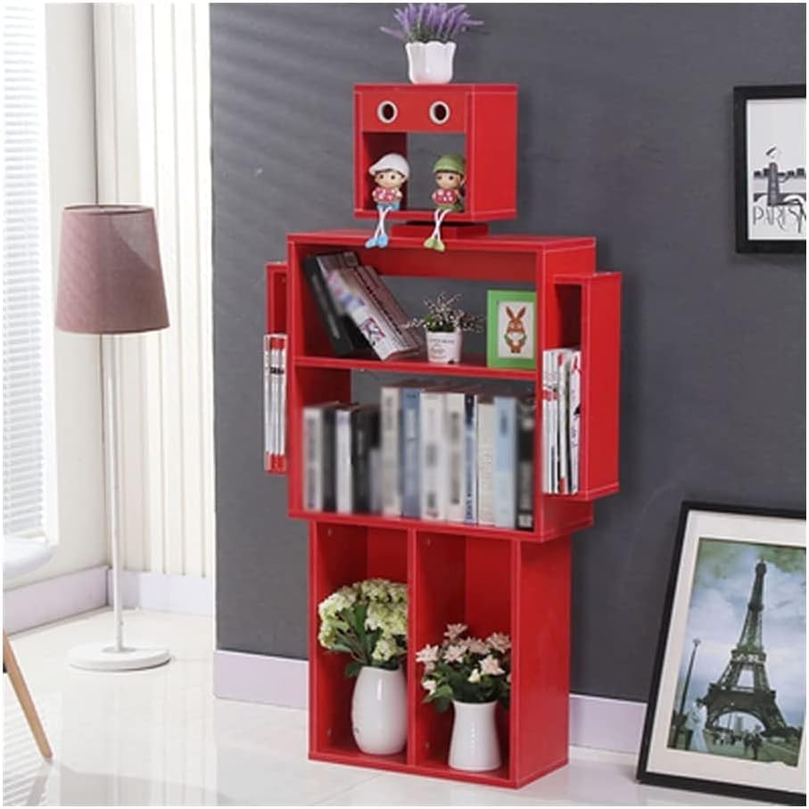 LSHAOBO Bookshelf Robot Shape Wooden Storage Display Cabinet, Children's Bookcase, Multifunctional Shelf for Home Office(Color:Red)