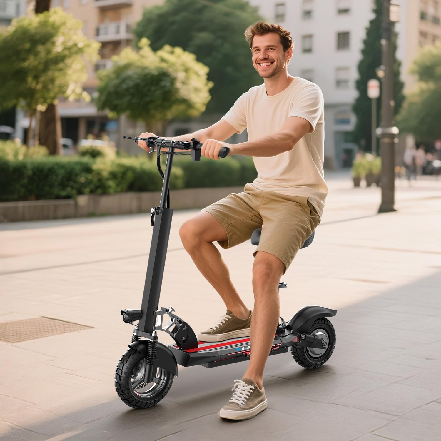 1200W Peak Dual Motor Electric Scooter with Seat, 48V 15AH 27 MPH,Up to 45+ Miles, UL2272 Certified Foldable Commuting E-Scooter Full Suspension