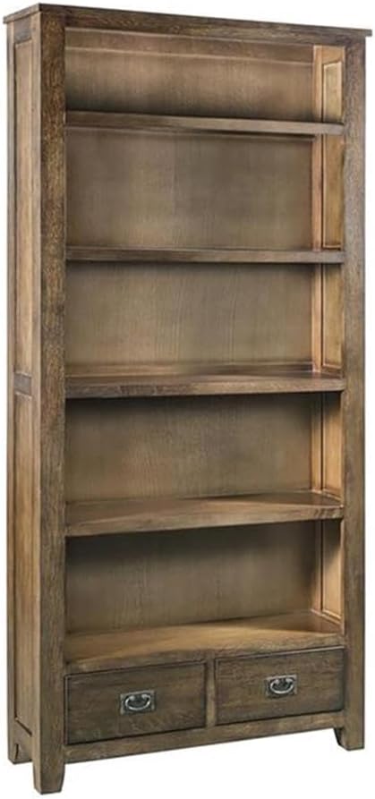 Pemberly Row Arts and Crafts Wood Open Shelf Bookcase in Oak/Walnut
