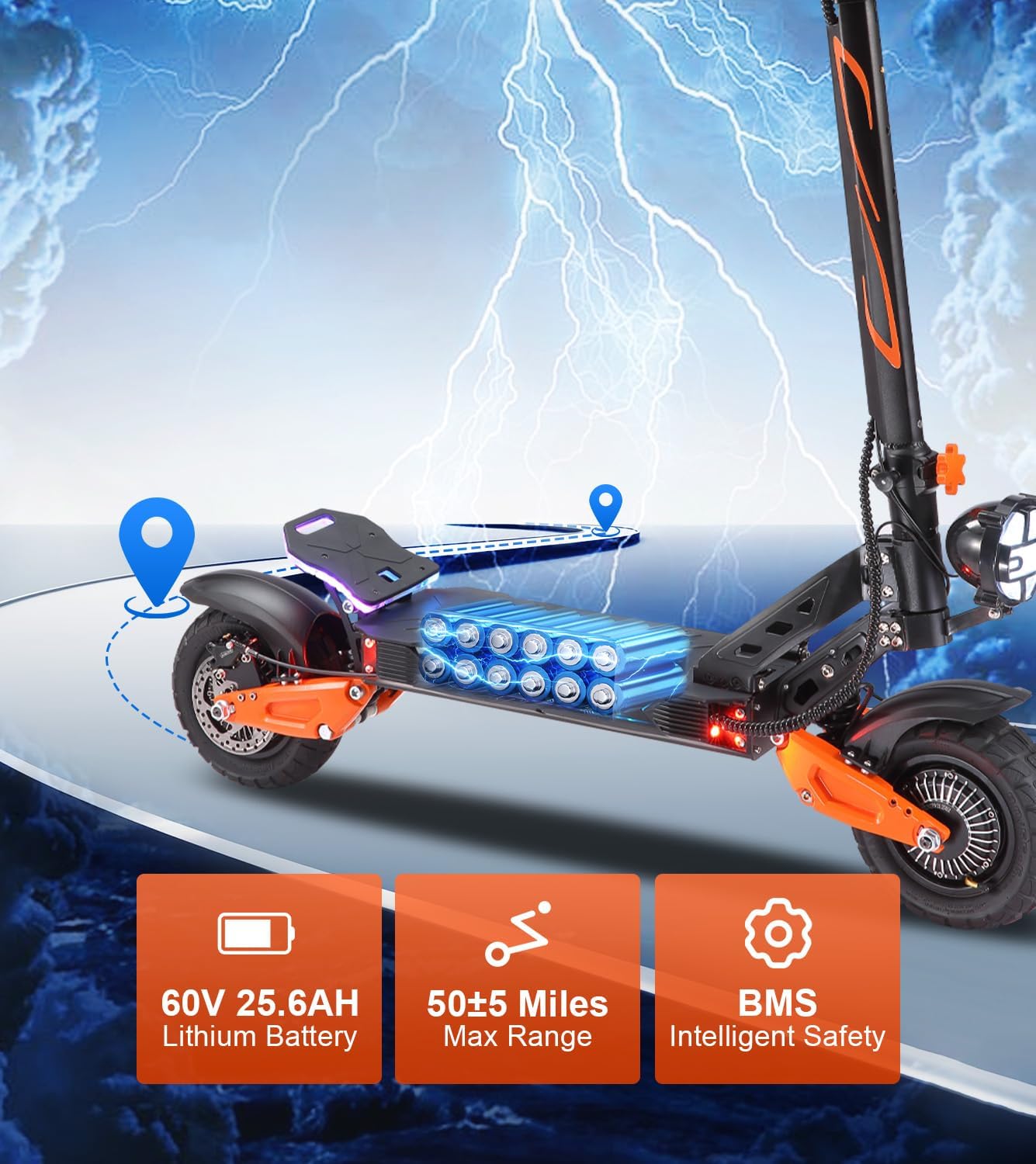 Electric Scooter for Adults, 5000W Dual Motor, 45MPH Max Speed, 50Mile Range, 60V/25.6AH Battery, 10.5