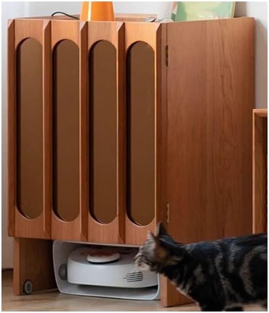 XLIHAWY Standing Open Floor Shelves, Bedside Tables with Acrylic Decorative Door, Sweeping Robot Rack with Wheels and Drawer for Bedroom Living Room(Brown)