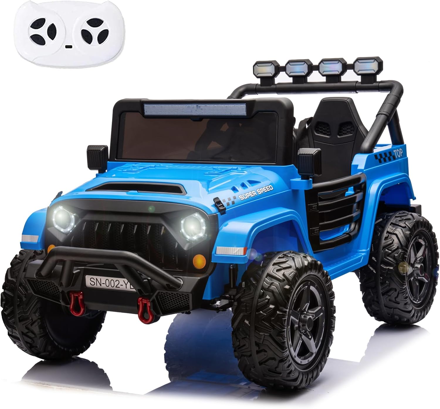Sopbost 24V 2 Seater Ride On Truck 4WD Battery Powered Electric Cars with EVA Tires Wheels Ride on Toys for Big Kids with Remote Control, LED Headlights, Spring Suspension, Blue