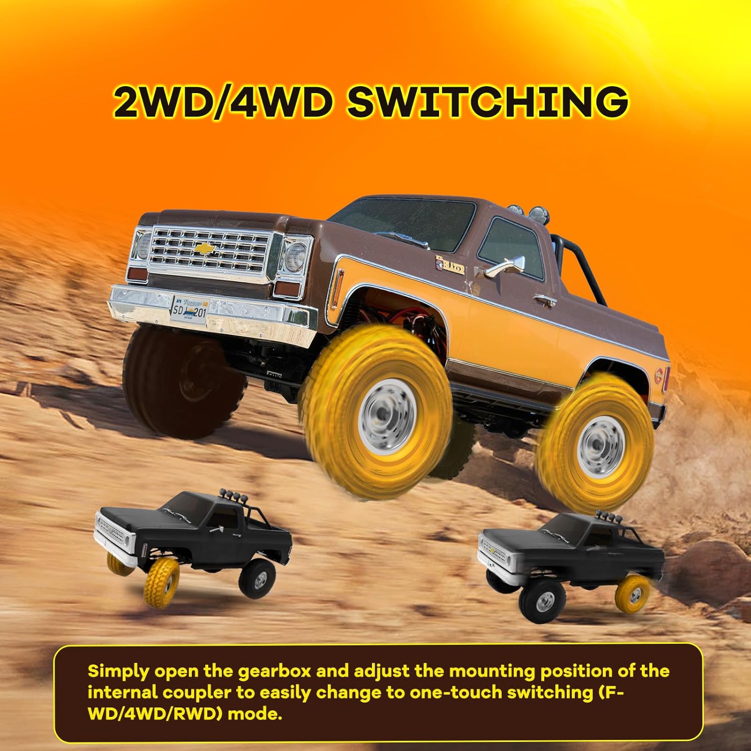 FCX10 FMS 1/10 K5 RC Crawler Chevy Blazer Officially Licensed, RC Pick Up Truck & SUV, Remote Control Car with Two-Speed Switch for Adults (Orange)