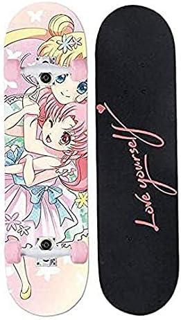 Four-Wheel Skateboard Full Set of Double Rocker Skateboard Professional Skateboard Maple Leaf Skateboard Suitable for Adults Teenagers and Children 79X19cm