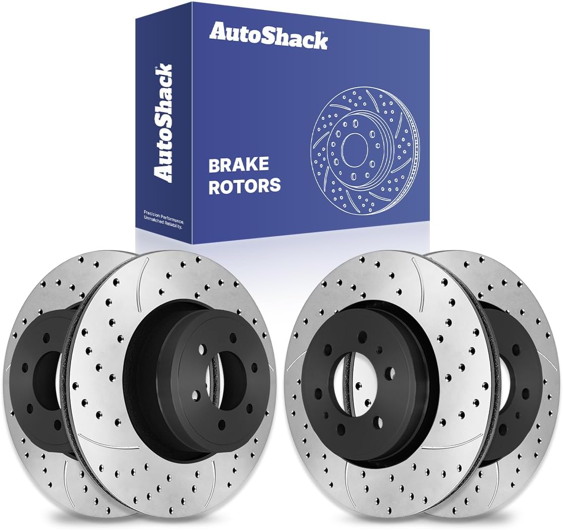AutoShack Front & Rear Drilled & Slotted Brake Rotors Replacement for 2012-2018 Ford F-150 2.7L 3.0L 3.3L 3.5L 3.7L 5.0L 6.2L V6 V8 4WD AWD RWD E-Coated 4-PC Set ShadowGuard