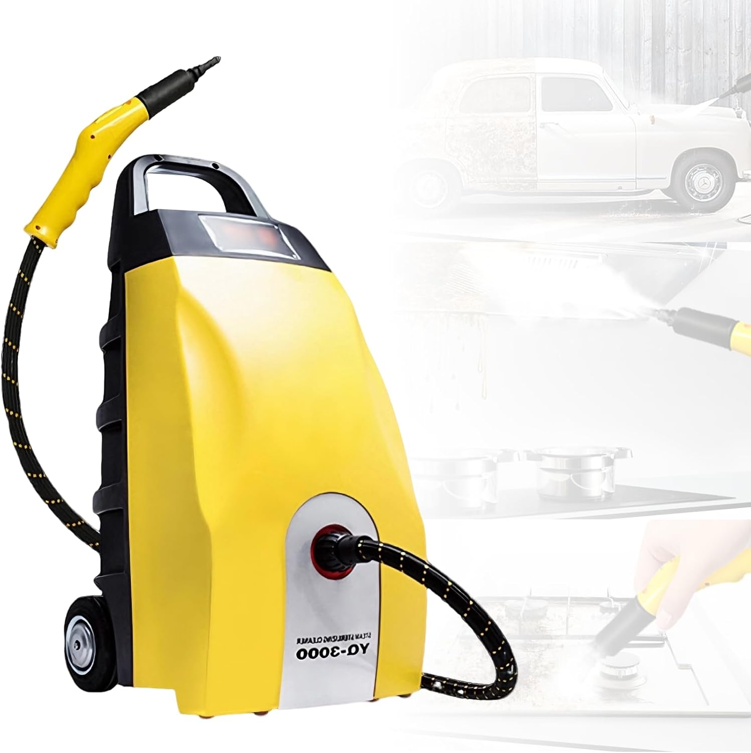 WEICNE 2500W Commercial Steam Cleaner, 3.5L Tank, 110℃/230°F High Temp Steam, Lightweight Steamer with 8 Accessories, Used for Car & Kitchen Cleaning Yellow