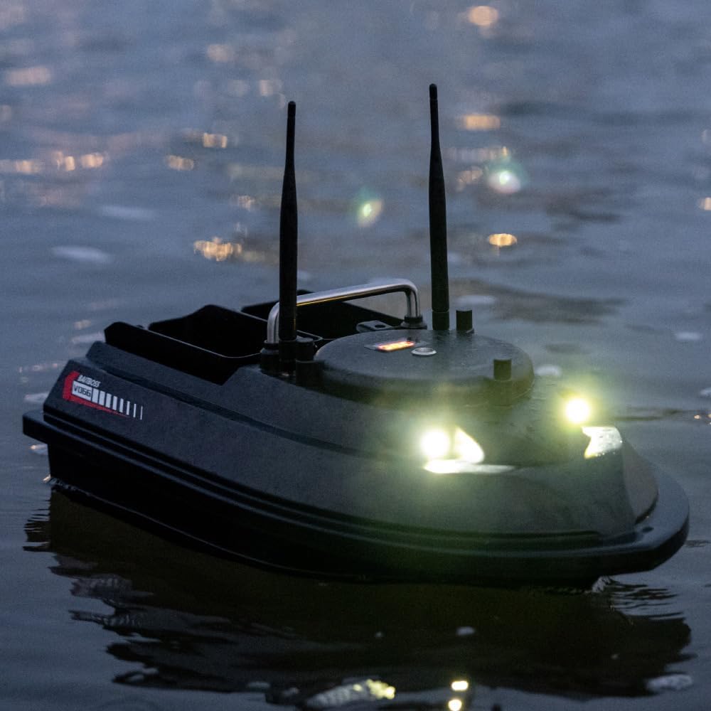 V066 Smart GPS RC Fishing Bait Boat for Pools&Lakes, Dual-Antenna High-Speed Brushless RC Boat with Led, Gyroscope, 3KG Loading Dual Hopper and 200 Waypoints, 1000M Distance, Gifts for Adults