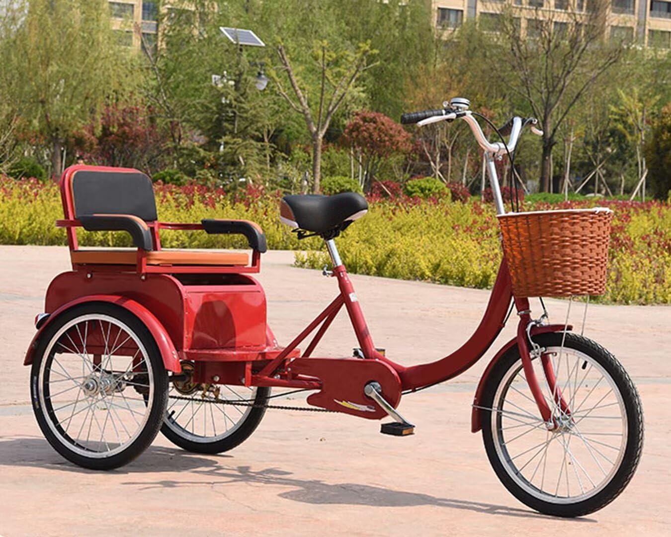 Adult Tricycle 3 Wheels 20 inch,Large Pedal Tricycle with Hidden Storage Box,Elderly Trike Bike with Sensitive Brakes,Dual seat Tandem Trike