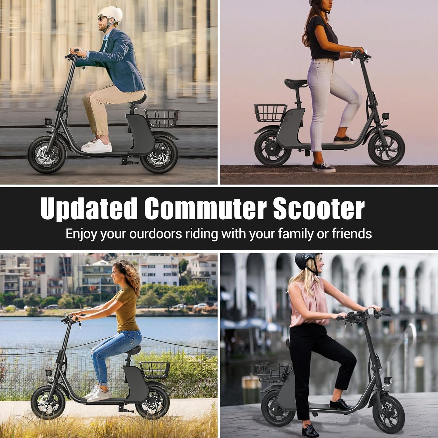 RIDWIND 450/850W Peak Motor Electric Scooter with Seat for Adults, 20 MPH, 25-Mile Range, 330 lbs Load Portable E Scooter with Seat for Commuting,Dog,Cargo,Dual Disk Brake, UL2272 Certificate