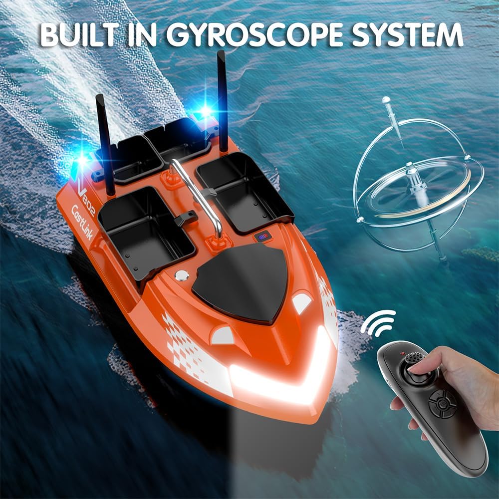 4 Boxes RC Bait Boat & Fish Finder for Fishing with 6.6lbs Load Capacity, 18000mAh Battery & Dual Motor&Antena for 500M Range Bait Deployment, Fish Bait Boats with Stern Hook System for Fishing