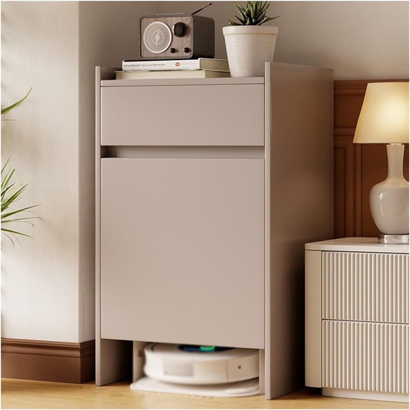 FURUIM2024M Sweeper Organizer Sweeping Robot Storage Cabinet Shelf Floor Scrubber Hidden Cabinet Storage Cabinet(Khaki), jinyi2016SHOP-1998