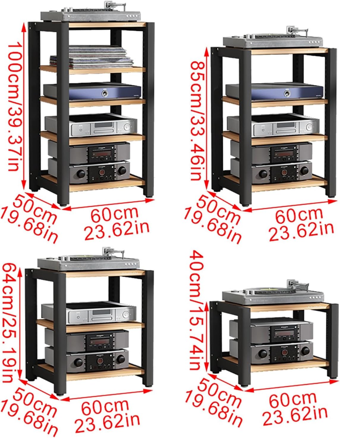 Stereo Stand Audio Rack Gaming Shelf Record Player Stand AV Media Stand Corner Shelf with Wooden Shelves CD DVD Display Cabinet for Projector PS5 DVD Player Game Console Cable Box.(Walnut