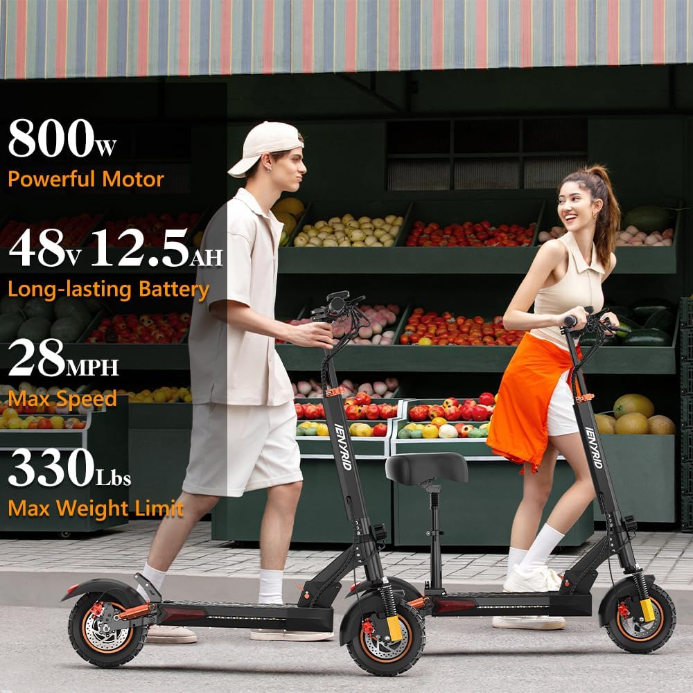 e Scooter for Adults, iENYRID Electric Scooter with Seat 1000W Peak Power Motorized Kick Scooters 10 Inch Off-Road Tires eScooter Up to 28mph Max, 20-30 Miles Long Range