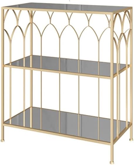 UNNS Bookshelf Indoor Metal Shelf Three-Layer Glass Cabinet Living Room Side Cabinet Floor-Standing Bookshelf Storage Display Rack Bookcase Organizer (Color : A)