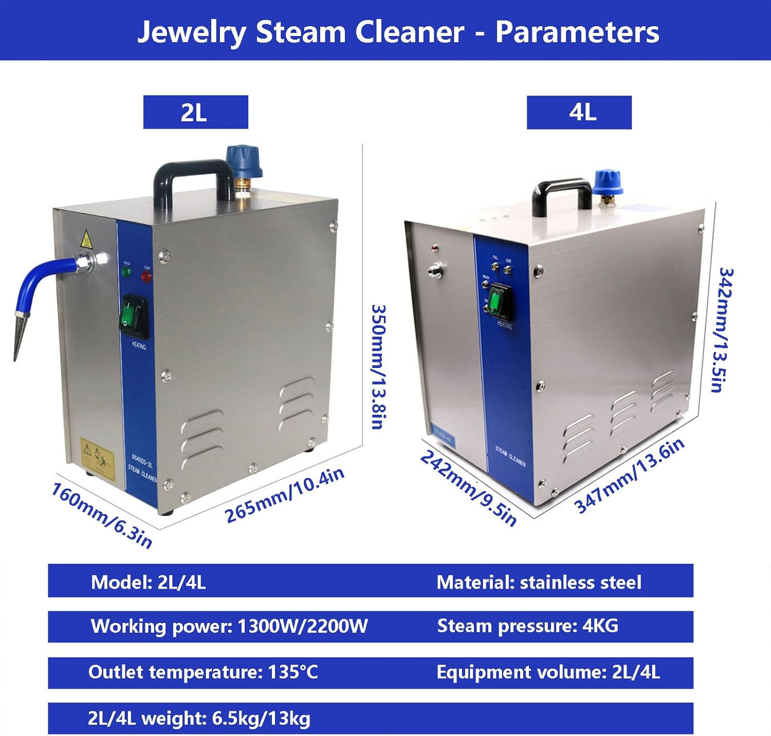 Gold Silver Jewelry Cleaner Steam Device with Footswitch and Exhaust Nozzle 1300w/2200w | Gemstone Steam Cleaner Stainless Steel Gemstone Cleaning Steamer 135°C,4L