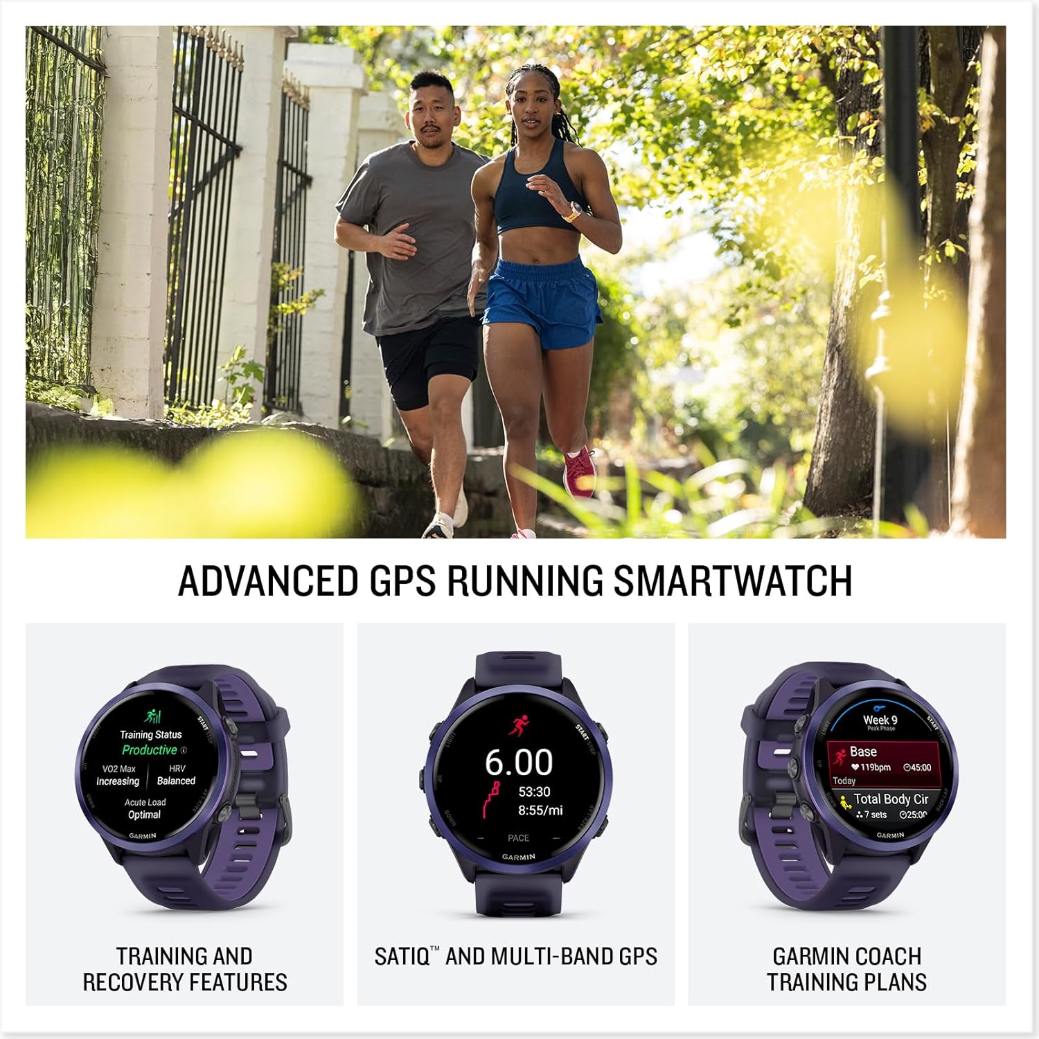Garmin® Forerunner® 570, 47mm, Advanced GPS Running and Triathlon Smartwatch, AMOLED Display, Training and Recovery Features, Indigo Aluminum with Translucent Imperial Purple Band
