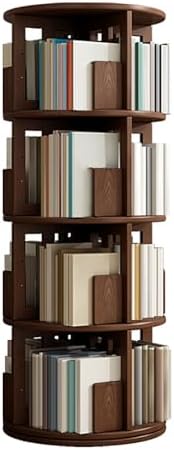 Small Bookshelf for Small Spaces Kids Rotating Bookshelf 360 Display 3-4 Tier Floor Standing Bookcase Solid Wood Bookshelf Children's Picture Book (Color : Walnut, Size : Four)