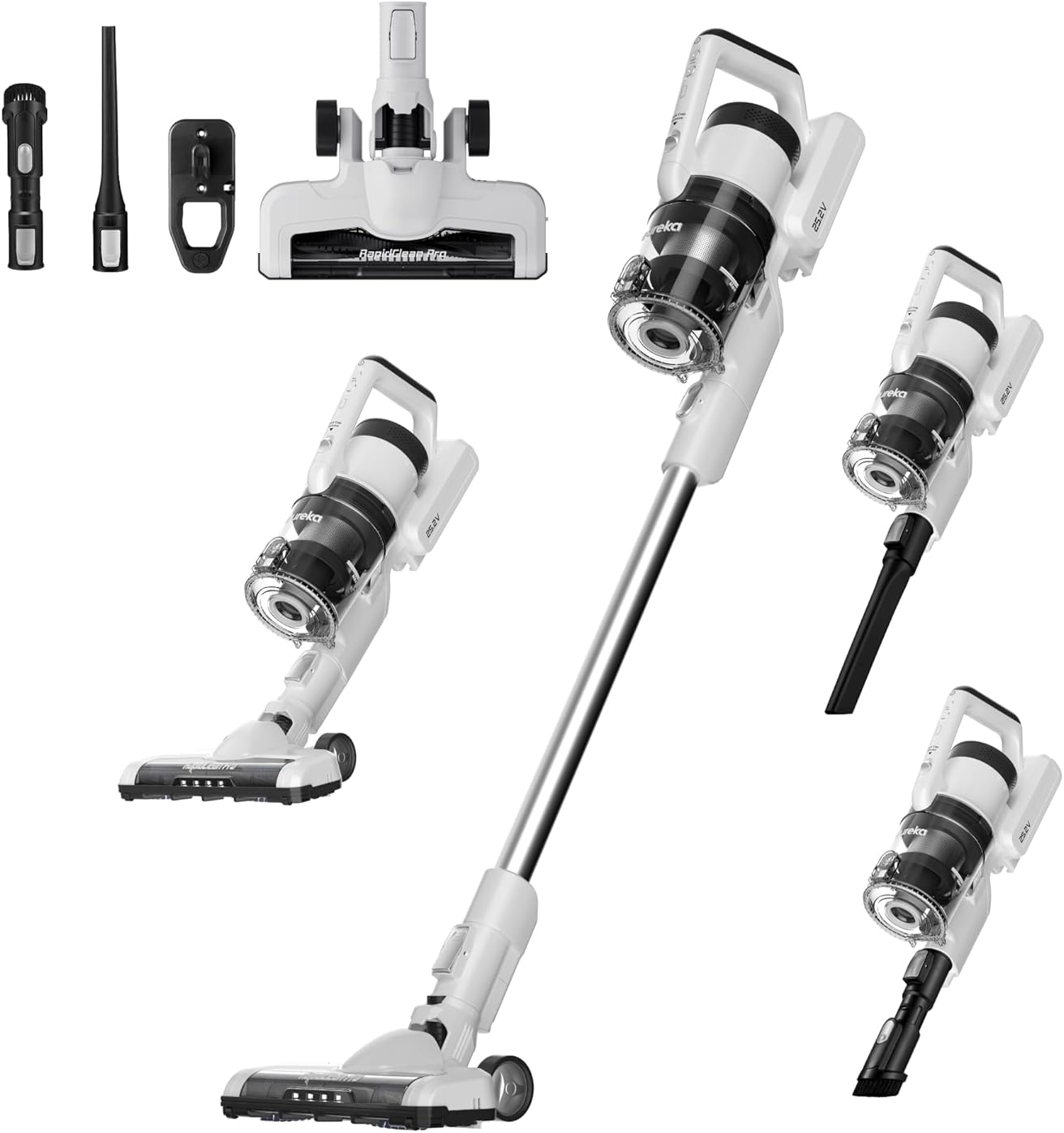 Eureka Cordless Vacuum Cleaner, Anti-Tangle Brushroll, Rechargeable Stick Vacuum, Lightweight for Carpet, Hard Floor, Pet Hair, White NEC280WH