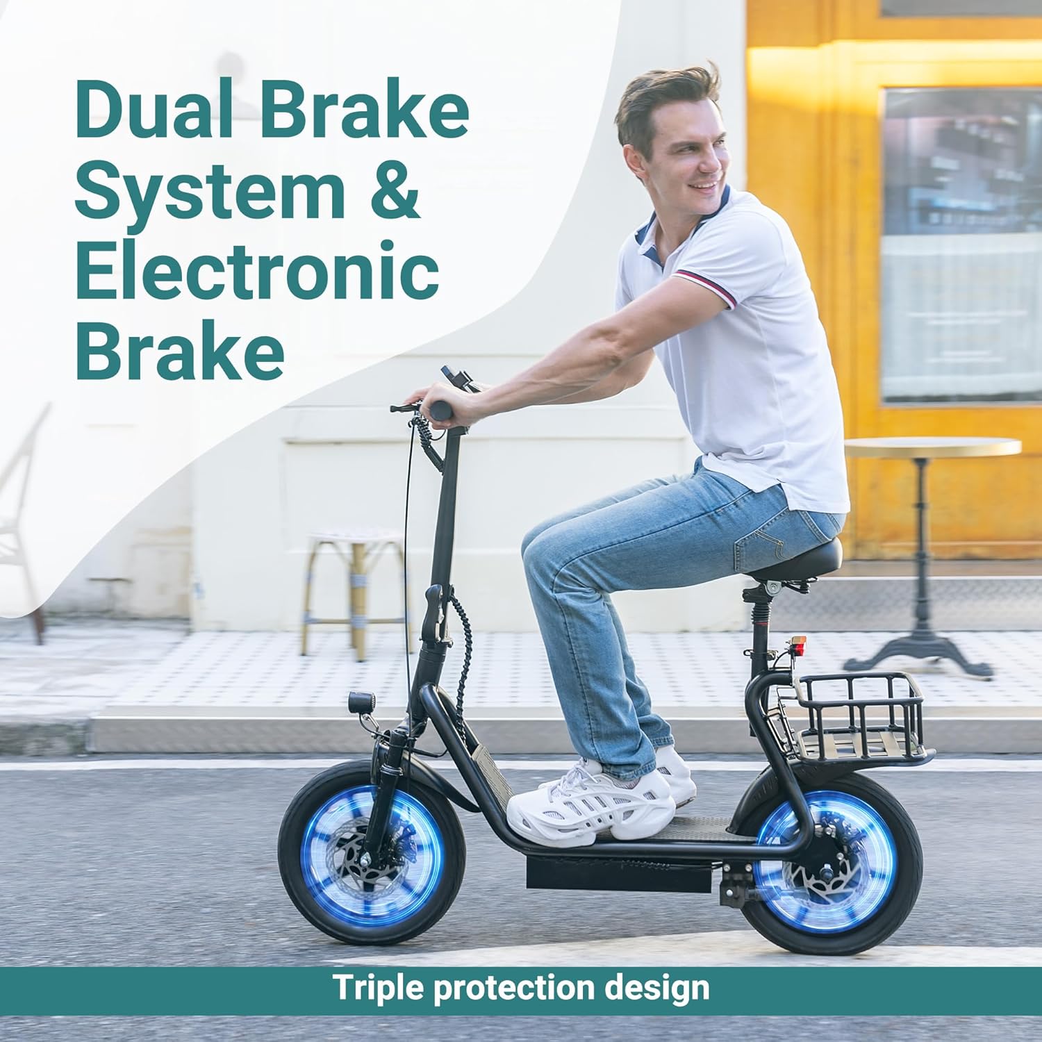 NAVIC Electric Scooter Adults,Max 19/27/49 Miles Ranges,Top Speed 19/22 mph,350/500W Peak Motor, Folding E-Scooter with Dual Braking Dual Suspension