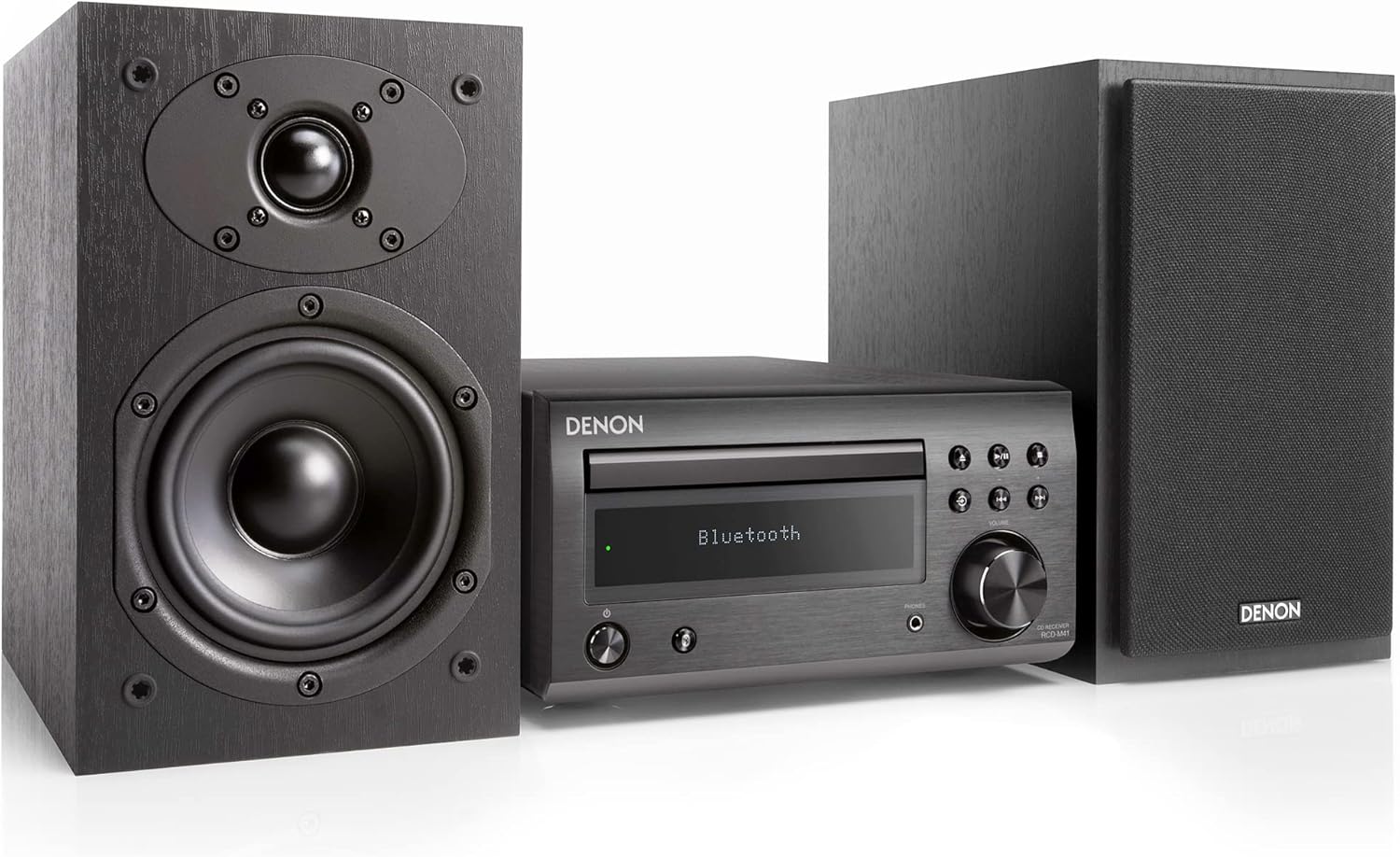 Denon D-M41 Home Theater Mini Amplifier and Bookshelf Speaker Pair - Compact HiFi CD Stereo System with Speakers