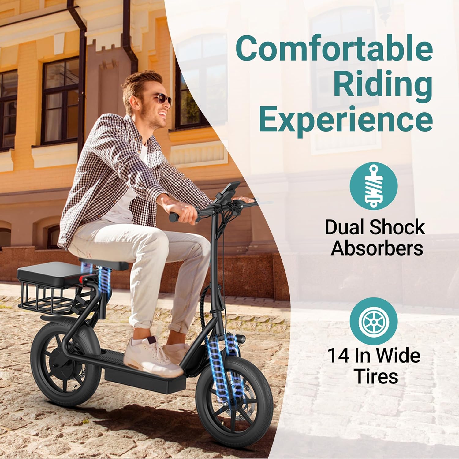 NAVIC Electric Scooter Adults,Max 19/27/49 Miles Ranges,Top Speed 19/22 mph,350/500W Peak Motor, Folding E-Scooter with Dual Braking Dual Suspension