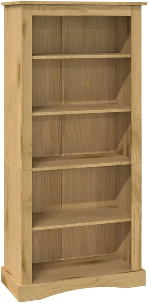 FurturHome 5-Tier Bookcase Mexican Pine Corona Range | Wooden 5-Shelf Bookshelf | Rustic Wood Bookcase for Bedroom Living Room Home Office | Brown Solid Waxed Pinewood 31.9