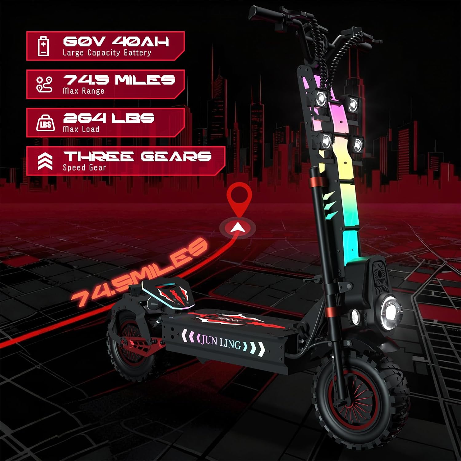 Electric Scooter, 10000W Dual Motor, Max Speed 75-85km/h, 60V 40Ah with 75-120km Range, 13-Inch Anti-Slip Puncture-Proof Vacuum Tires, Front & Rear Hydraulic Suspension, Foldable Design for Adults