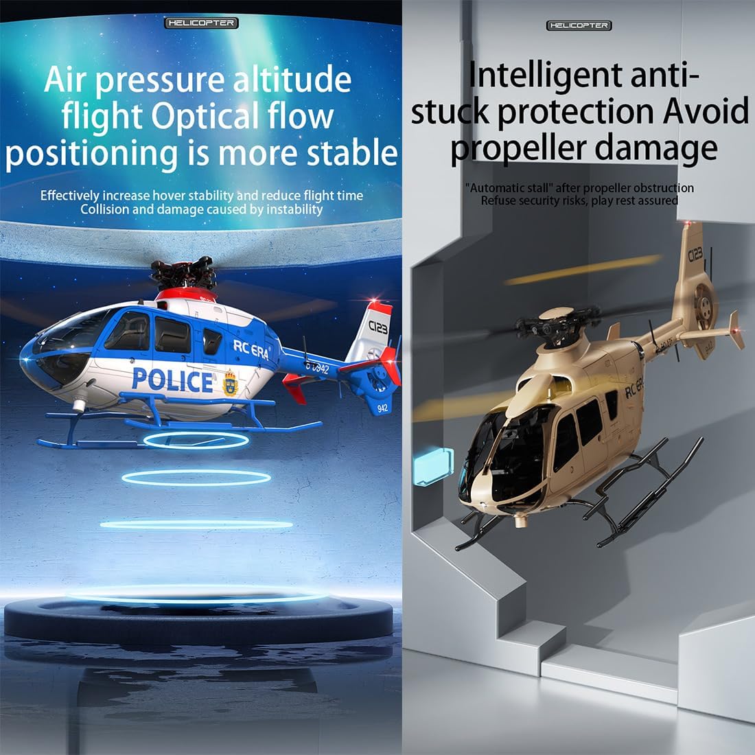 C123 RC Helicopters for Adults,1/36 Scale 2.4G 6CH Single-Rotor Gyroscopic Flying Aircraft Model with Optical Flow Positioning and One Key Take Off/Landing (RTF Version) (Blue & White, With 2 Battery)