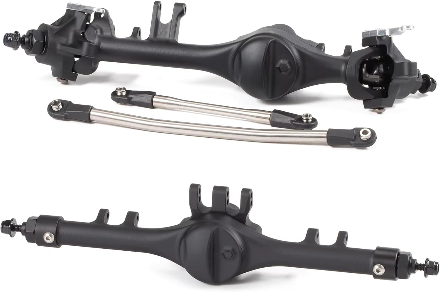 Compatible with Axial for SCX10 II VS4-10 HD44 1/10 RC Crawler Cars Parts Aluminum Front and Rear Offset Straight Axles Set RC Front and Rear Axle(Black)