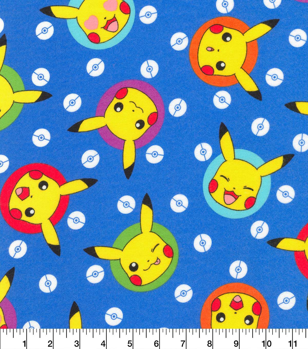 Pokemon Pikachu Spots on Blue Flannel Fabric