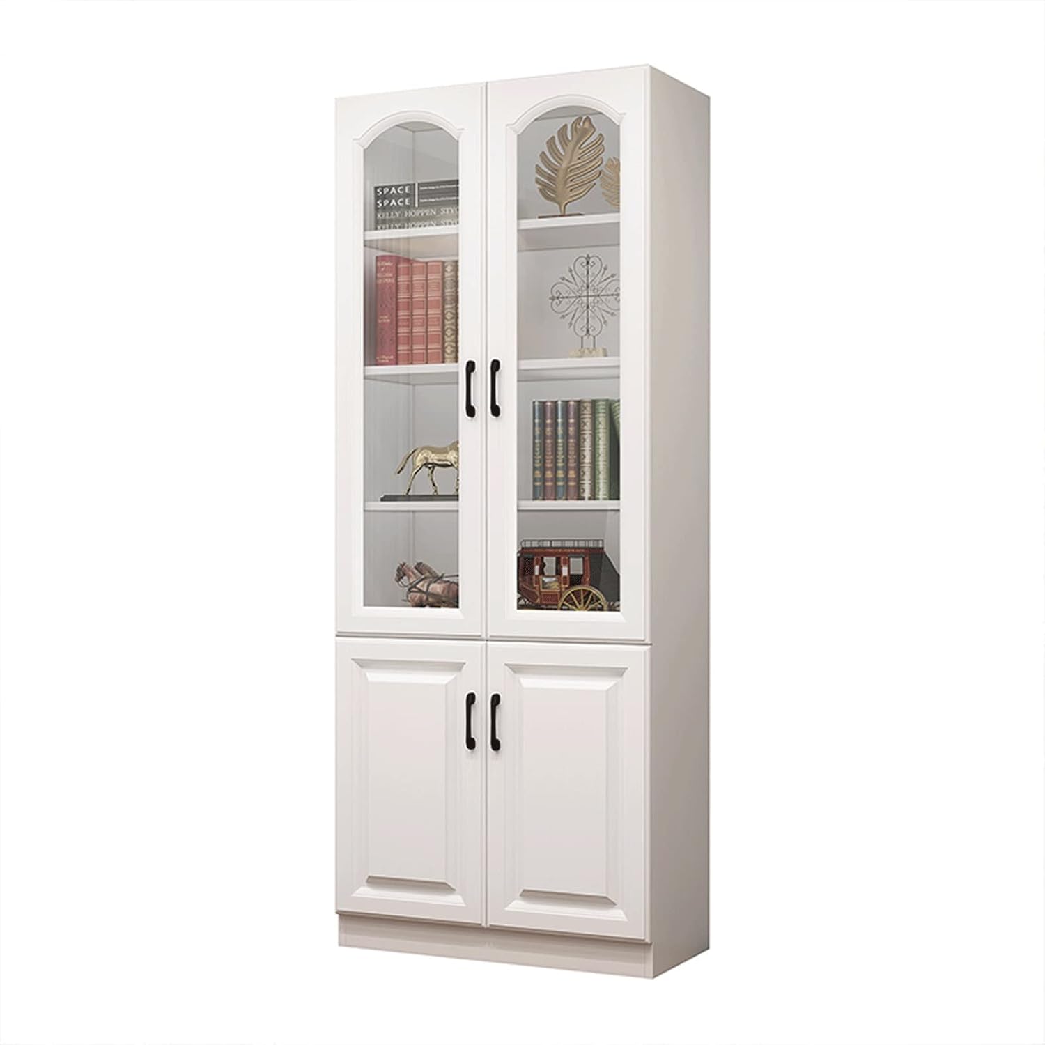 KIZQYN Bookcase Living Room Bookshelf Glass Door Combination Storage Locker Bookcase with Door White Floor Rack Bookshelf (Color : A)