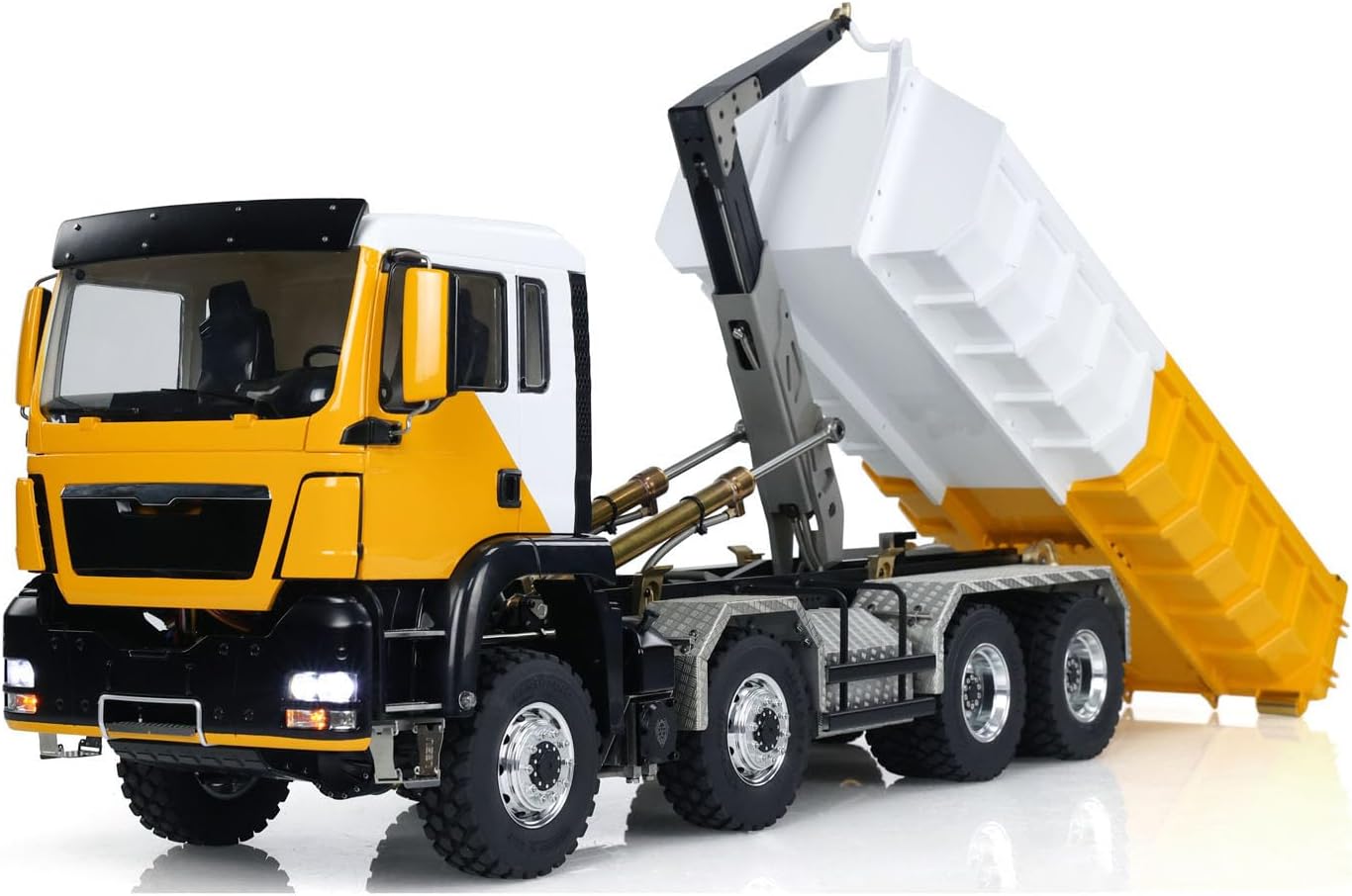 LESU 8x8 1/14 RC Hydraulic Roll On Dumper Truck RTR 2-Speed Transmission Lock Differential Radio Control Full Dump Cars Light Sound System Motor Servo ESC Hobby Grade Model