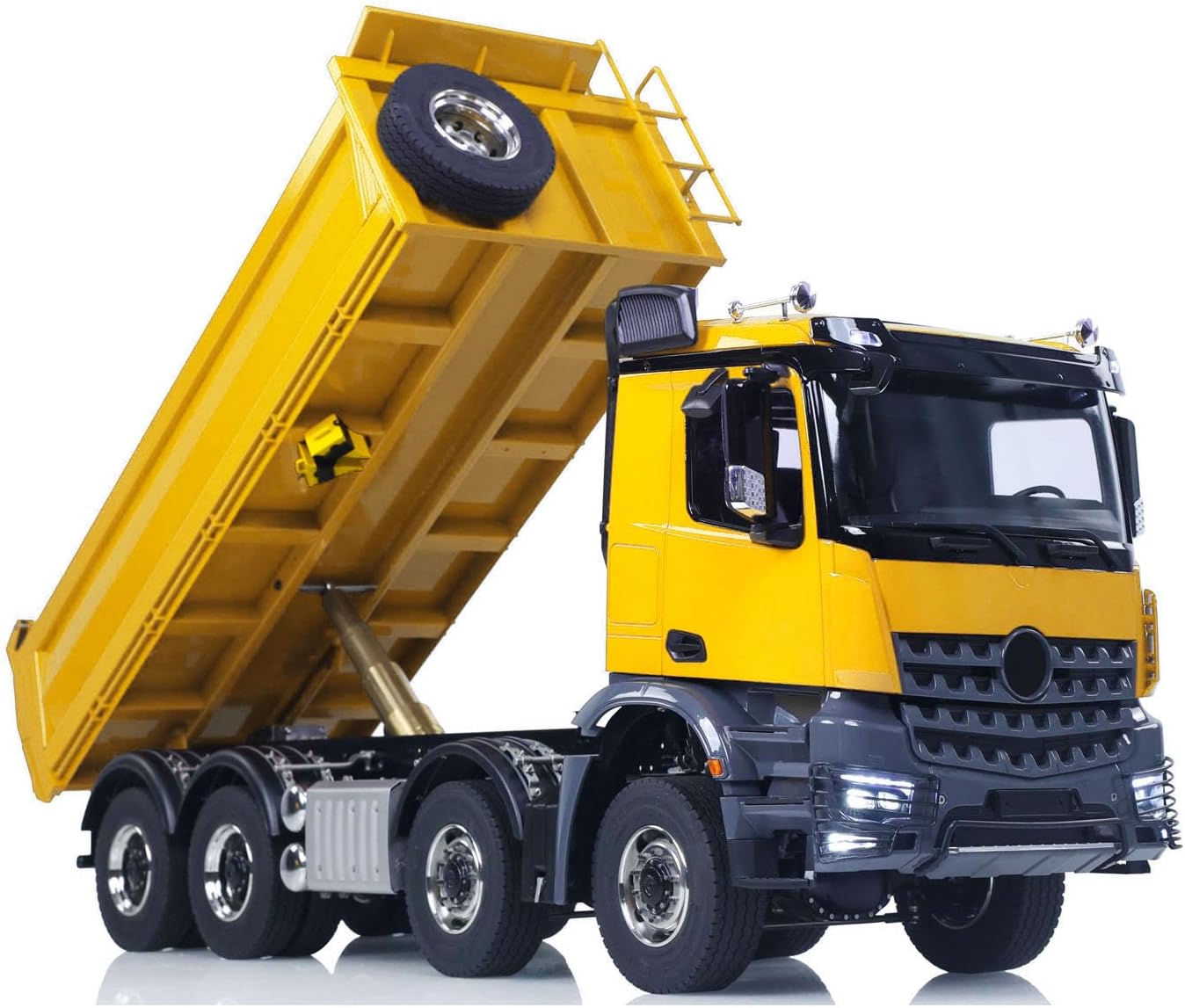 1/14 8X8 Hydraulic RC Metal Dump Truck 3-Speed Transmission Differential Lock Axles Remote Control Tipper Dumper Car Hobby Grade Model(Yellow)