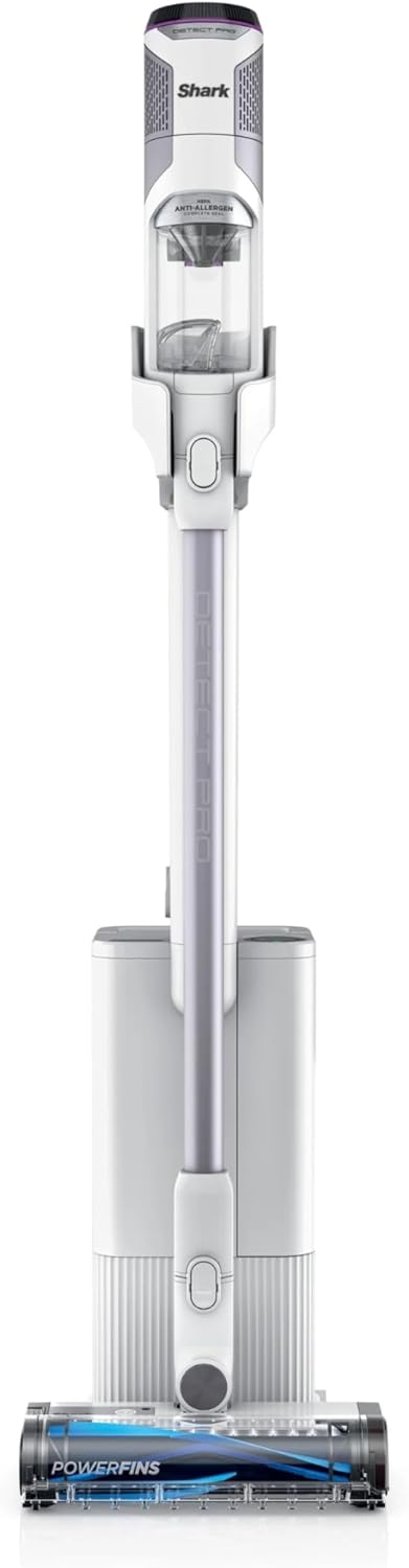 Shark IW3120 Detect Pro - Lightweight Cordless Vacuum with HEPA Filter, Portable Handheld, Charging Dock, Auto-Empty System, Crevice Tool, Ideal Stick Vacuum for Pet Hair, White/Ash Purple (Renewed)